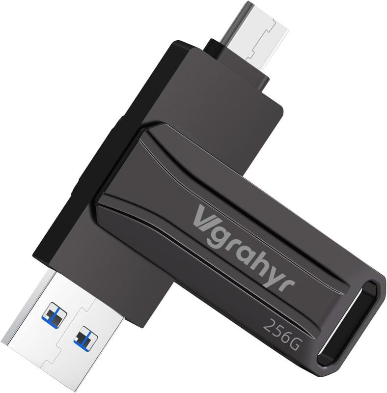 256GB USB Flash Drive, Dual USB A & Type-C Thumb Drive, Up to 150MB/s, Swivel Metal Housing, 2-in-1 Memory Stick for Android, Tablets, Laptops