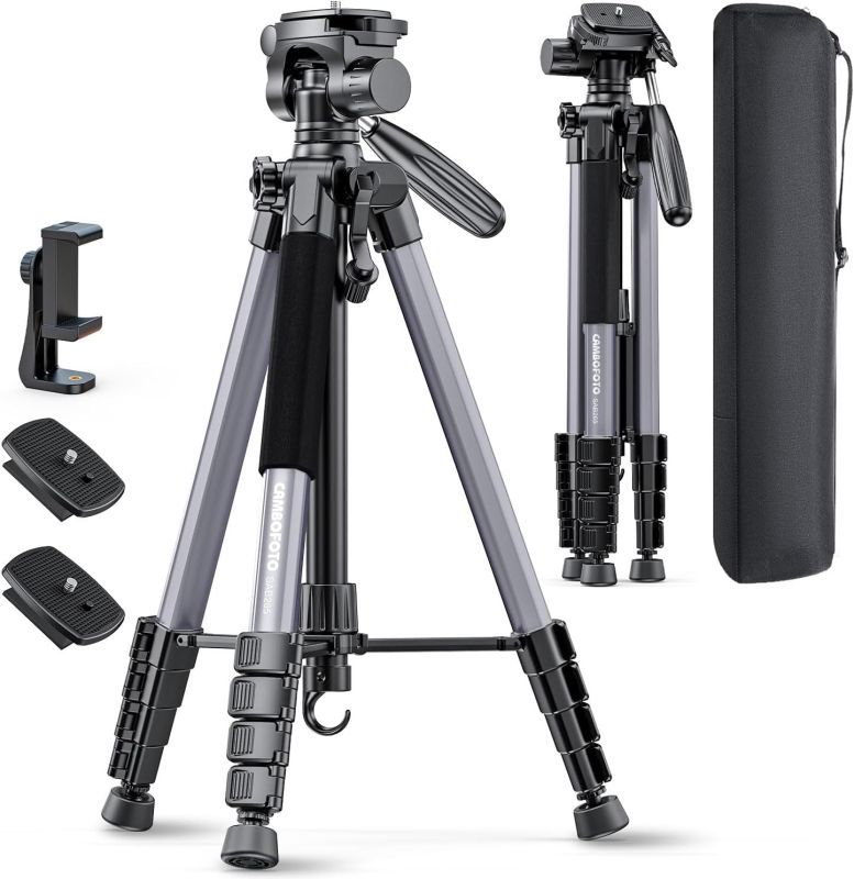 CAMBOFOTO Aluminum Camera Tripod – Heavy Duty Professional Tripod Stand for DSLR & Mirrorless Cameras, Smartphones & GoPro – Lightweight Travel